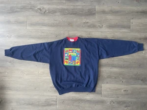 Vintage 90s Grandma's House Happiness Art Sweatshirt, Made In USA Blue Mens L - Picture 1 of 8