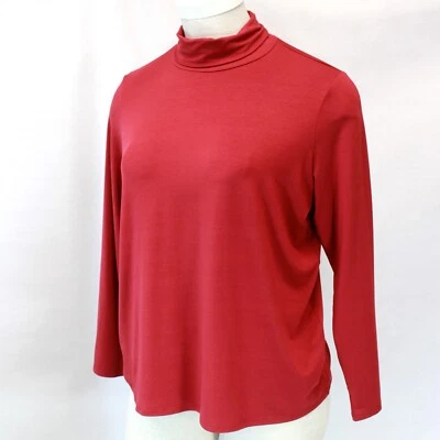 Blusa Camiseta Top Eileen Fisher Plus Roja Jersey Cuello Tortuga Manga Larga 2X Foto 1 de 4