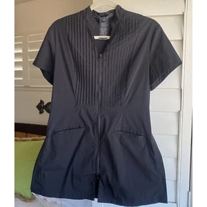 Noel Asmar Women M Dolce Tunic In Black Uniform stretch full zip Smock Pockets - Picture 1 of 6