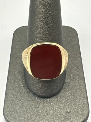 Винтажный синтетический Unakite Gent's камень кольцо 10K желтое золото 6dwt Siz (B06005339) - Изображение 1 из 3