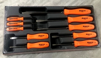 NEW Snap-On ORANGE 10 pc Hard Handle Screwdriver Magnetic Prybar Set SDDDPBX100O - image 1 of 4