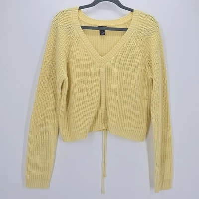 Suéter rue21 Mujer Grande Amarillo Tejido Cordón Frontal Pullover Cuello en V Acrílico Foto 1 de 4