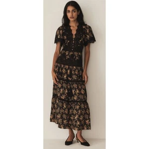 Heirloom Doen Graciella Midi Dress Foxglove Floral Womens Size Medium New Black - Picture 1 of 17