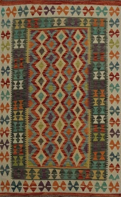 Nomad Reversible Hand Woven Wool Rug 4x5 Unique Southwest Kilim - Image 1 of 4