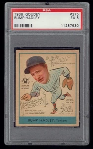 Carta Baseball 1938 Goudey Bump Hadley #275 PSA 5 EX - Foto 1 di 2