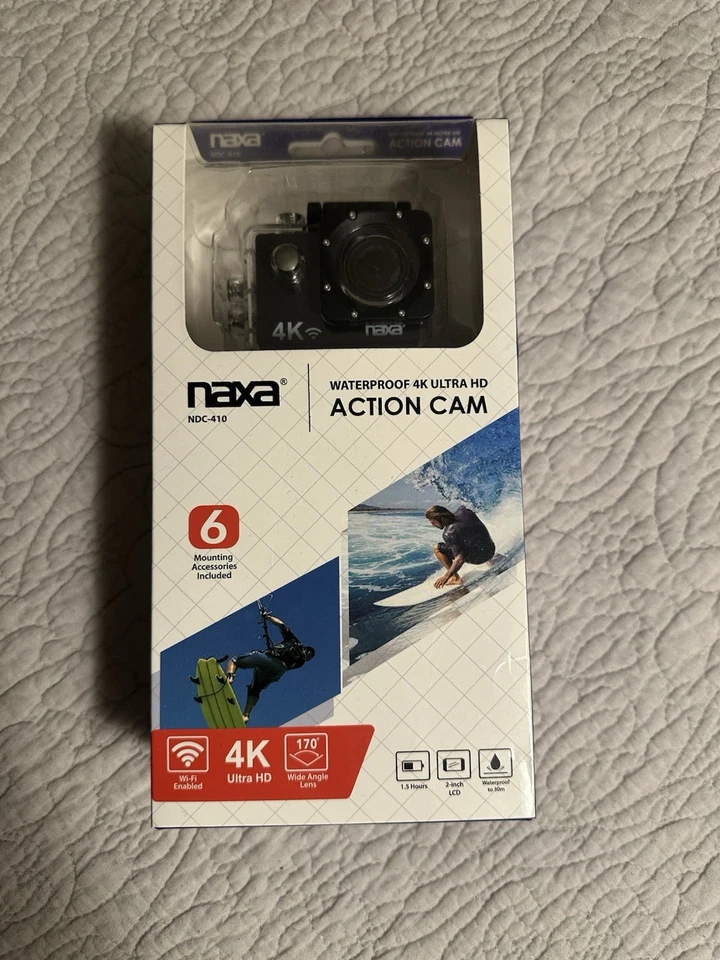 Naxa NDC-410 Waterproof FHD Action Cam 1080p WiFi w/ Accessories – New Sealed - Image 1 of 4