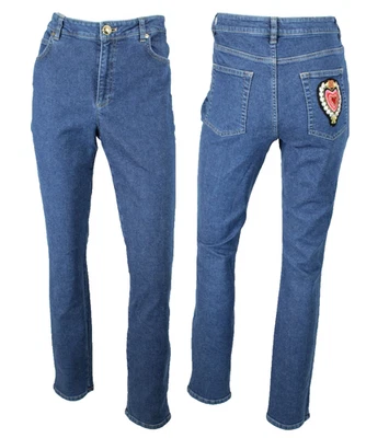 ESCADA Blue Mid Wash Cotton Stretch Denim Heart Patch Slim Leg Jeans 40 - Image 1 of 4