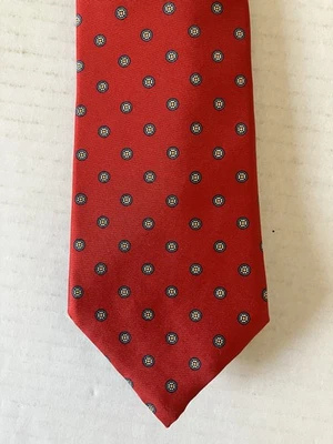 Oakton Ltd Men's Necktie Tie Silk Satin Red Green Yellow Circles Made USA 56" - Image 1 of 4