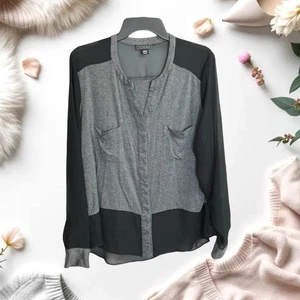 Metaphor grau mit transparenten schwarzen Ärmeln, unten, Passe Knopf Bluse Damen XL - Bild 1 von 6