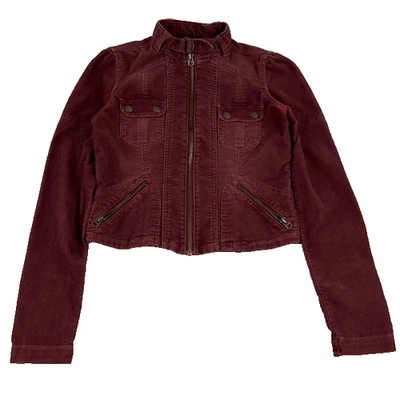 Chaqueta corta Y2K Abercrombie & Fitch pana cremallera completa para mujer pequeña (LEER) roja Foto 1 de 4