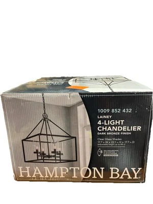 Lámpara de araña Hampton Bay Lainey de bronce de 4 luces con pantallas de vidrio transparente Foto 1 de 4