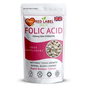 Folic Acid 400mcg (B9) Tablets High Strength Healthy Pregnancy Support Vegan - Picture 1 of 10