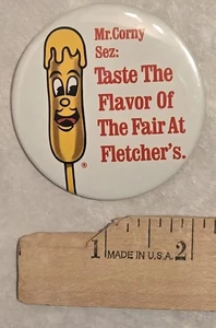 Vintage 1980er Fletchers Corn Dog Corndog County State Fair Karneval Anstecknadel Knopf - Bild 1 von 2