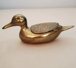 Vintage Mid Century Brass Duck Trinket Box with Lid Large 10" - Picture 1 of 16