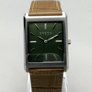 Breda Virgil Tank Watch Unisex 26mm Silver Tone Tank Green Dial New Battery - Picture 1 of 16