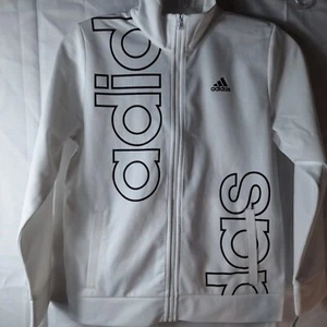 ADIDAS Graphic Tricot Jacket Kids Sz M (10/12) White Black Logo Full Zip L/S - Picture 1 of 7