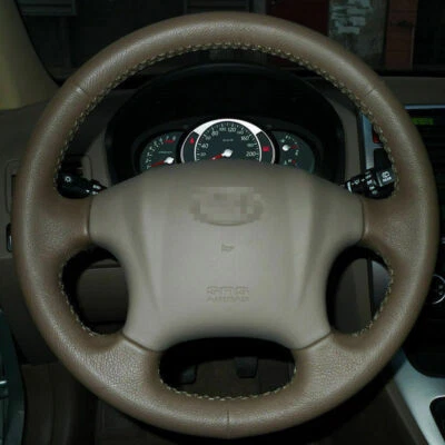 Anti Slip Brown Leather Steering Wheel Stitch on Wrap Cover For Hyundai Tucson Foto 1 de 4