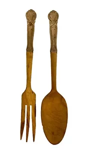 Set servizio insalata vintage WEB ARGENTO STERLING 925 manico legno teak forchetta e cucchiaio set - Foto 1 di 7