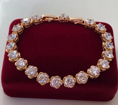 Luxus Tennis Armband Zirkonia Kristalle weiß 750er Gold 18K vergoldet 17,5-19 cm - Bild 1 von 4