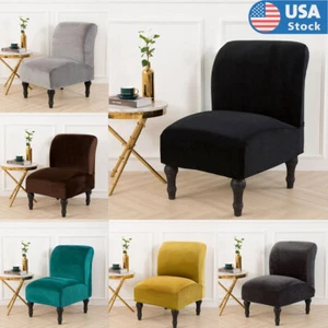 Velvet Slipper Chair Cover Stretch Armless Accent Chair Slipcover Seat Protector - Picture 1 of 51