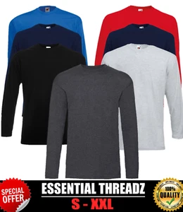 Fruit of the Loom Long Sleeve T Shirt Plain Cotton Round Neck Men T-shirt Top - Picture 1 of 16