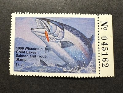 1996 WISCONSIN - State Salmon & Trout Great Lakes Fishing Stamp - MNH - Image 1 of 2