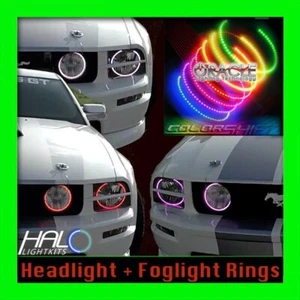 2005-2009 ORACLE FORD MUSTANG COLORSHIFT LED HEADLIGHT+FOGS HALO KIT w/REMOTE - Picture 1 of 11