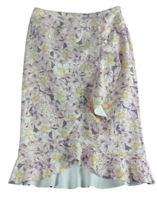 Anthropologie Pencil Skirt Size 4 Skye Floral Faux Suede Side Zip Ruffled Fairy - Picture 1 of 8