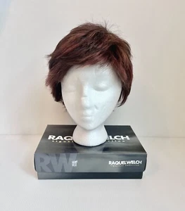 Raquel Welch Synthetic Short Layered Bright Coppery Brown W/ Dark Roots Wig EUC - Picture 1 of 10