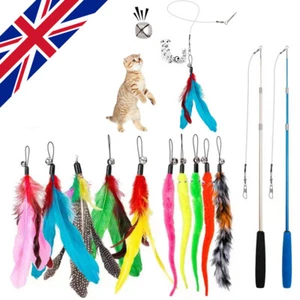 12X Kitten Toy Cat Feather Bell Wand Teaser Rod Interactive Play Pet Toys Gift - Picture 1 of 10