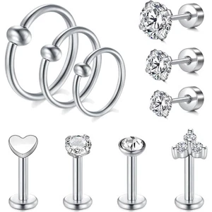 Hochwertige Lippenpiercings und Ohrstecker aus Edelstahl – MODRSA 10er Set - Bild 1 von 2