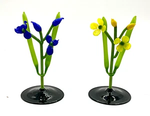 PC13 Vintage Bimini Glas Germany Mehrfarbig Blumen 2er Set Tischkartenhalter - Bild 1 von 8