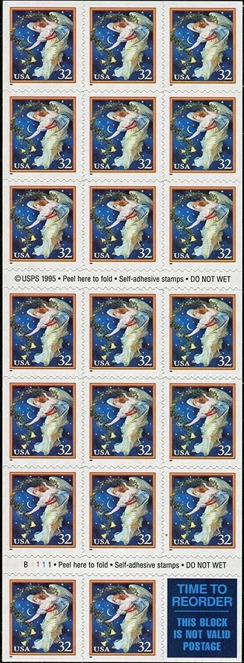 #3012a - Holiday Greetings Midnight Angel - Booklet Pane of 20  MNH Perfect!!! - Image 1 of 1