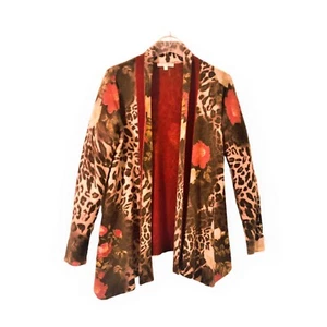 Alberto Makali Leopard Floral Print Wool Open Cardigan Size S NEW without Tag - Picture 1 of 8