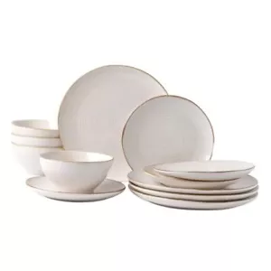 Plates and Bowls Sets for 4, 12 Pieces Stoneware Dinnerware Antique White - Picture 1 of 7