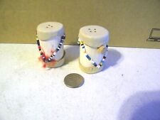 Leather Top Seed Bead Colorful Native American Drum Salt & Pepper Shakers 2"