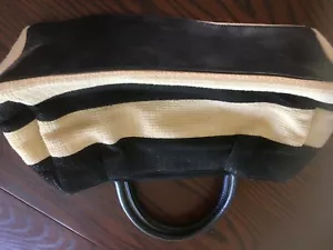 LOVELY LAURA ASHLEY BLACK/BEIGE STRIPE HANDBAG APPROX 13" x 8" x 5" - Picture 1 of 3