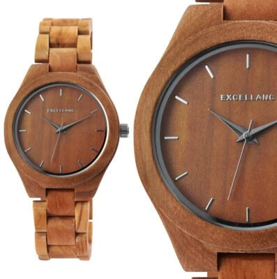 Damenuhr Frauen Quarz Armbanduhr Holzuhr Braun Olivenholz 1800171 Wood Excellanc - Bild 1 von 4