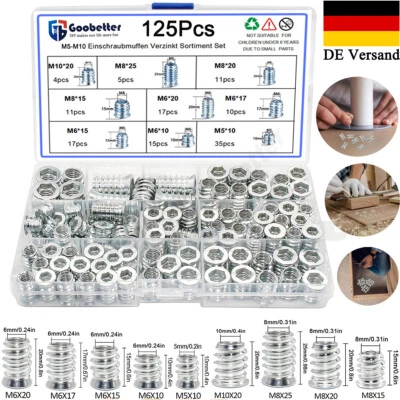 125tlg M5 M6-M10 Einschraubmuffen Muffen Einschraubmuttern Gewindemuffe Verzinkt - Bild 1 von 4