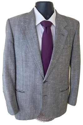 Abrigo deportivo Lubiam para hombre 40R EU 50 mezcla de lana de seda gris con rayas azules Italia Foto 1 de 4