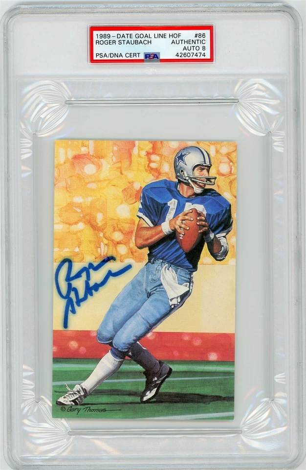 Roger Staubach Signed Goal Line Art Card GLAC - PSA DNA  - Image 1 of 1
