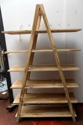 Libreria in legno di teak massello ad "A" color bianco decapato cm 170hx100x30 - Immagine 1 di 4