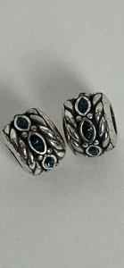 Brighton QUINTET Silver BLUE Swarovski Crystals Bead Charm - Set of 2 - Picture 1 of 4