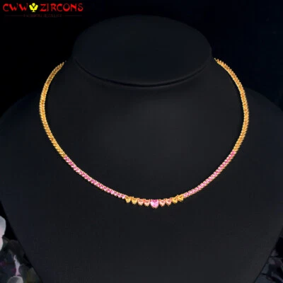 Collar Boho Rosa Rojo Amarillo Chapado en Oro Circonita cúbica Corazón Tenis Cadena para Mujer Fiesta Foto 1 de 4