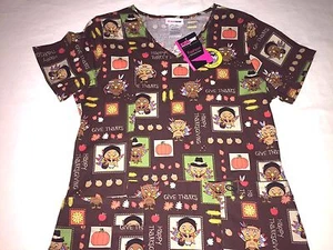 X - Small Thanksgiving - Turkey Day Holiday Fall Scrub Top Nurse Medical Dental - Picture 1 of 4