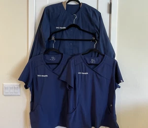LOT 3 Cherokee Infinity Womens Scrub Scrubs Tops Navy Blue XL UCI Health - Picture 1 of 17
