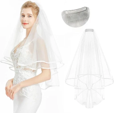 Brautschleier - Hochzeit Brautschleier mit Kamm Hochzeit Kurzer Schleier Brautsc - Bild 1 von 4