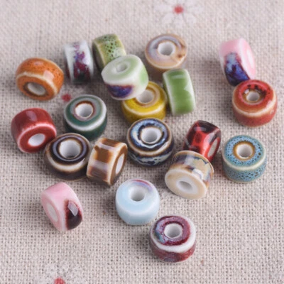 10pcs 10mm Flat Cylinder Rondelle Shape Flambed Enamal Ceramic Porcelain Beads - Image 1 of 4
