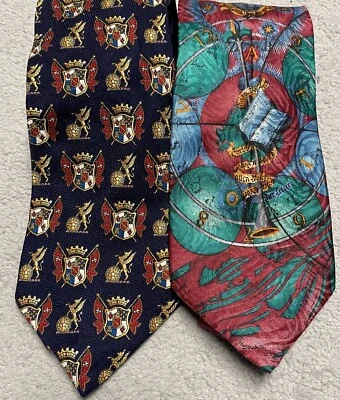 Corbata de seda Renato Balestra para hombre lote de 2 escudos artísticos elegante vintage seda Italia Foto 1 de 4