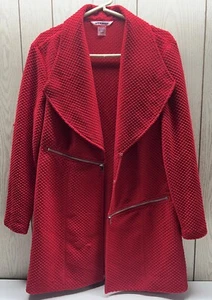PETER NYGARD Textured Jacket Size M Red Accent Zipper Shawl Collar Hook Closure - Picture 1 of 10